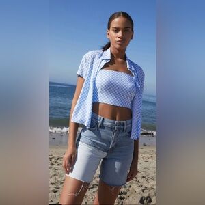 LA Hearts Matching Set: Smocked Crop Top With Button Down